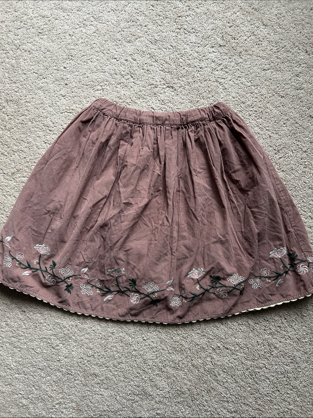 Marmar Copenhagen Embroidered Dusty Mauve Circle Skirt with Floral Hem